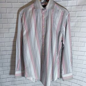 Thomas Dean Pima Cotton Multi Striped‎ Dress Shirt